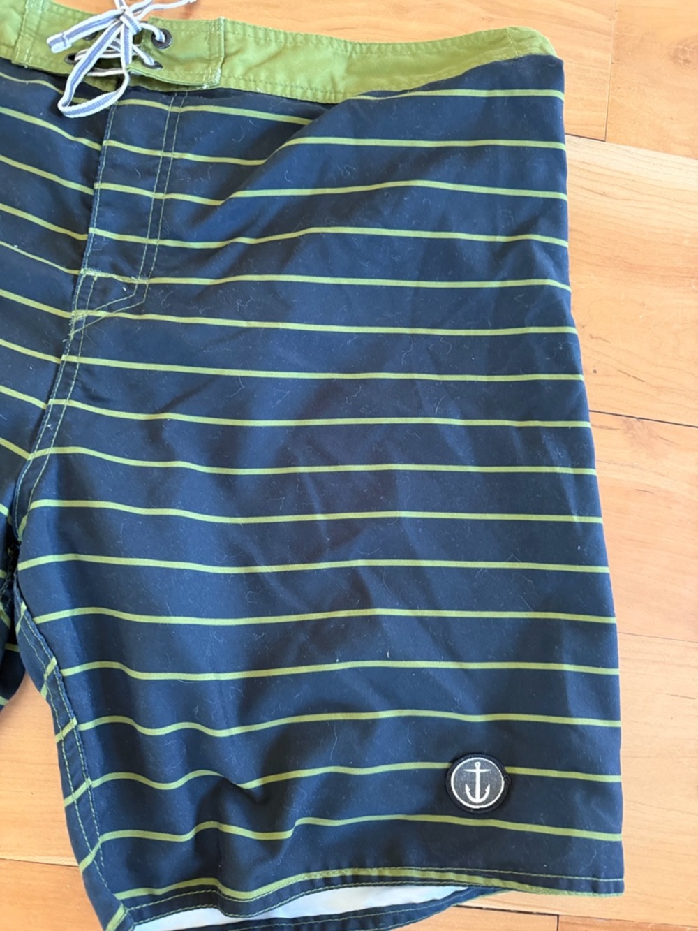 Captain Fin Time Warp Striped Board Shorts Navy Olive Green  Drawstring Size 36 - Picture 4 of 10